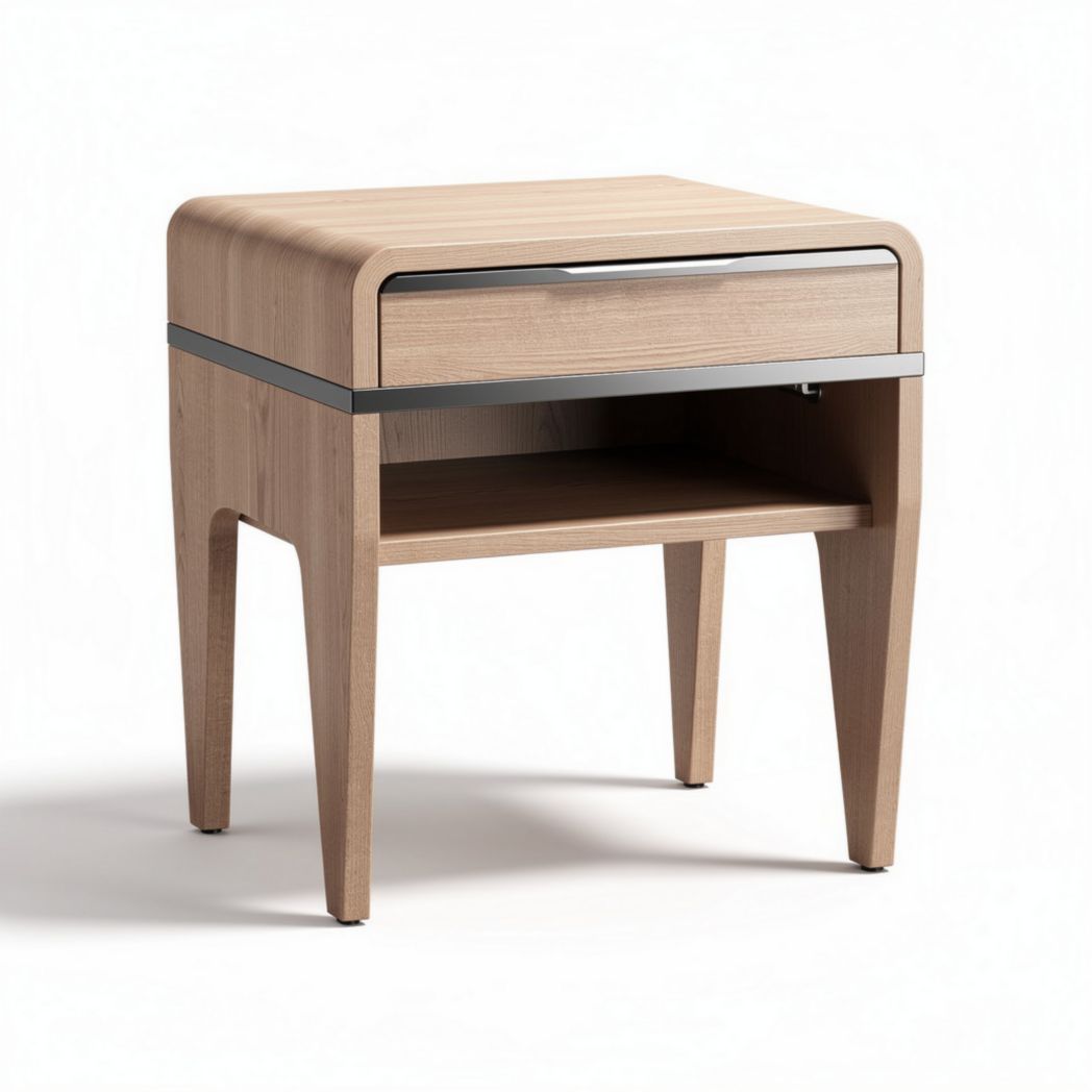 Wooden side table with storage drawer and open shelf 45 x 45 x 55cm