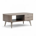 Modern wooden coffee table with storage drawers and open shelf 47 x 27 x 18 inch