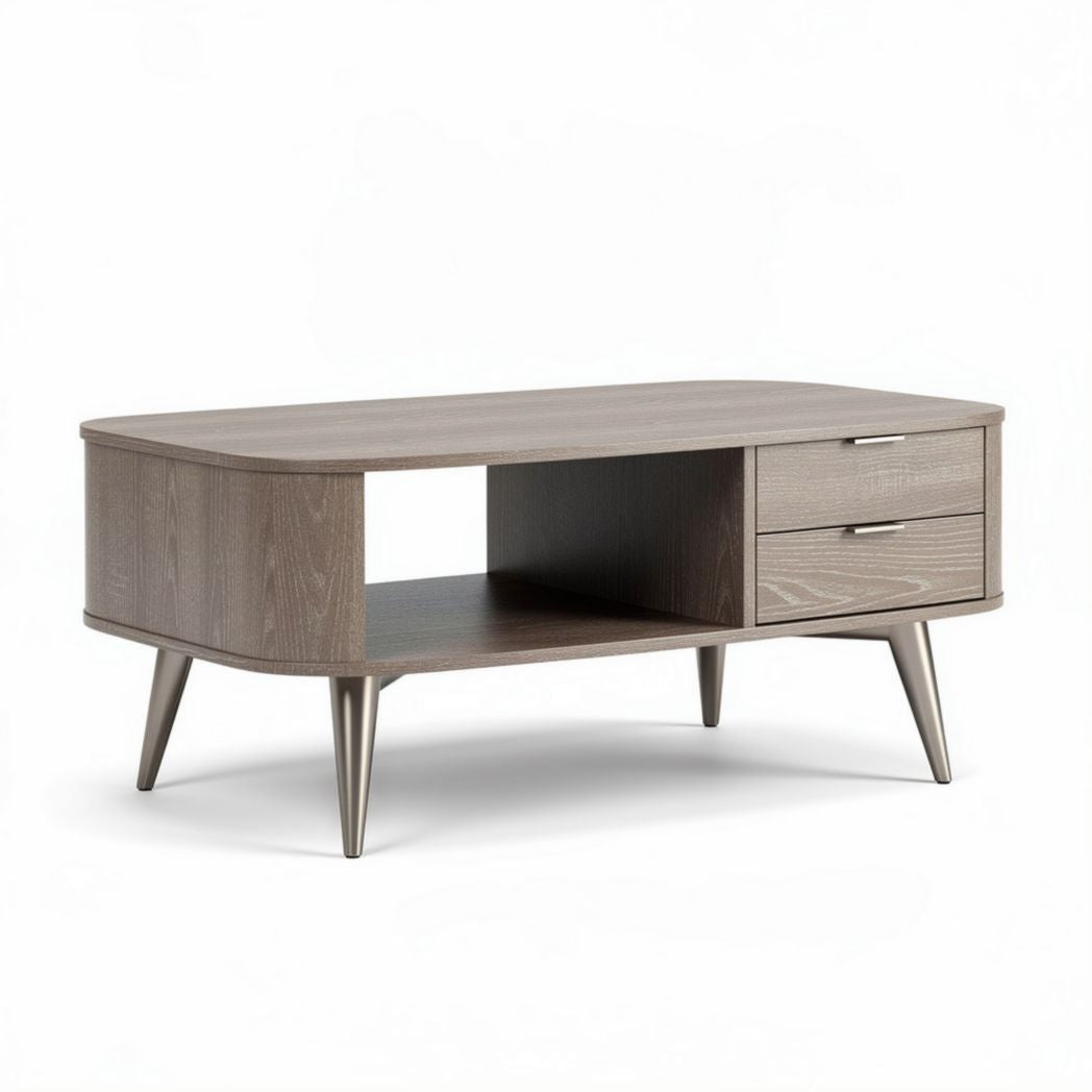 Modern wooden coffee table with storage drawers and open shelf 47 x 27 x 18 inch