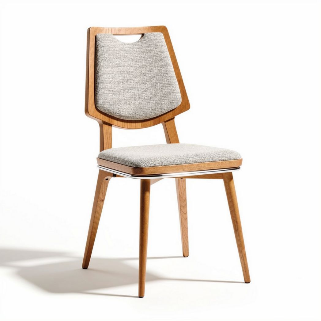 Wooden dining chair with upholstered seat and back in neutral color 45 x 45 x 85cm