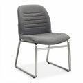 Modern gray upholstered chair with steel frame suitable for dining use