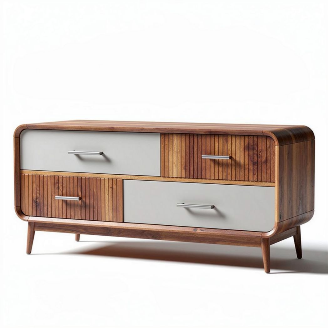 Wooden sideboard with smooth finish and multiple storage drawers 150 x 40 x 50cm