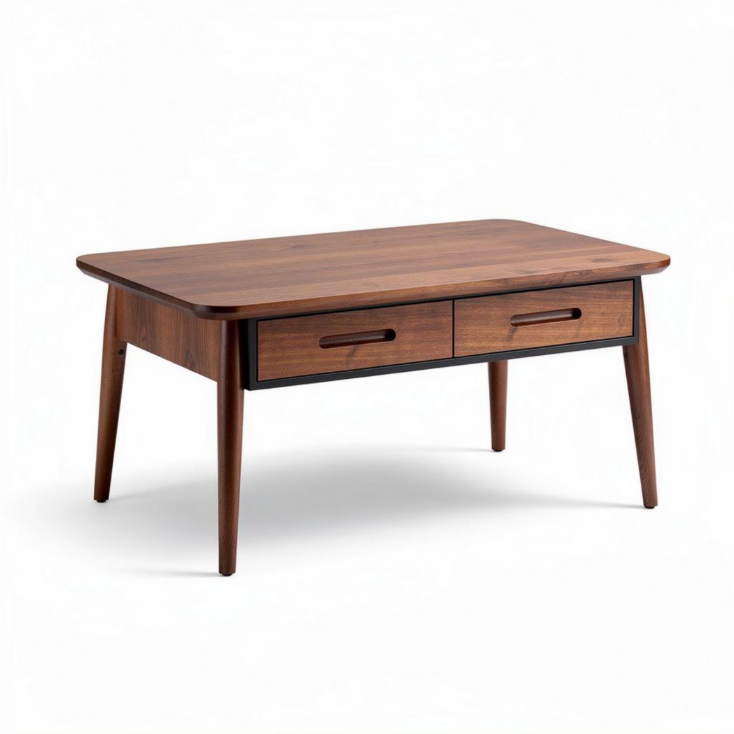Wooden coffee table with two drawers 120 x 70 x 40cm in walnut finish
