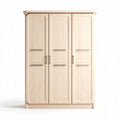 Three-door wardrobe in light wood finish with sleek metal handles 180 x 100 x 50cm