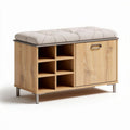 Wooden storage bench with cushion top and six cubby compartments 90 x 40 x 45cm