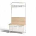 Metal coat rack with wooden bench and storage cabinets 100 x 40 x 180cm