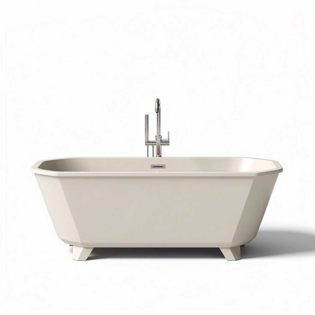 Freestanding stone resin bathtub with chrome faucet 70 x 30 x 24 inch beige