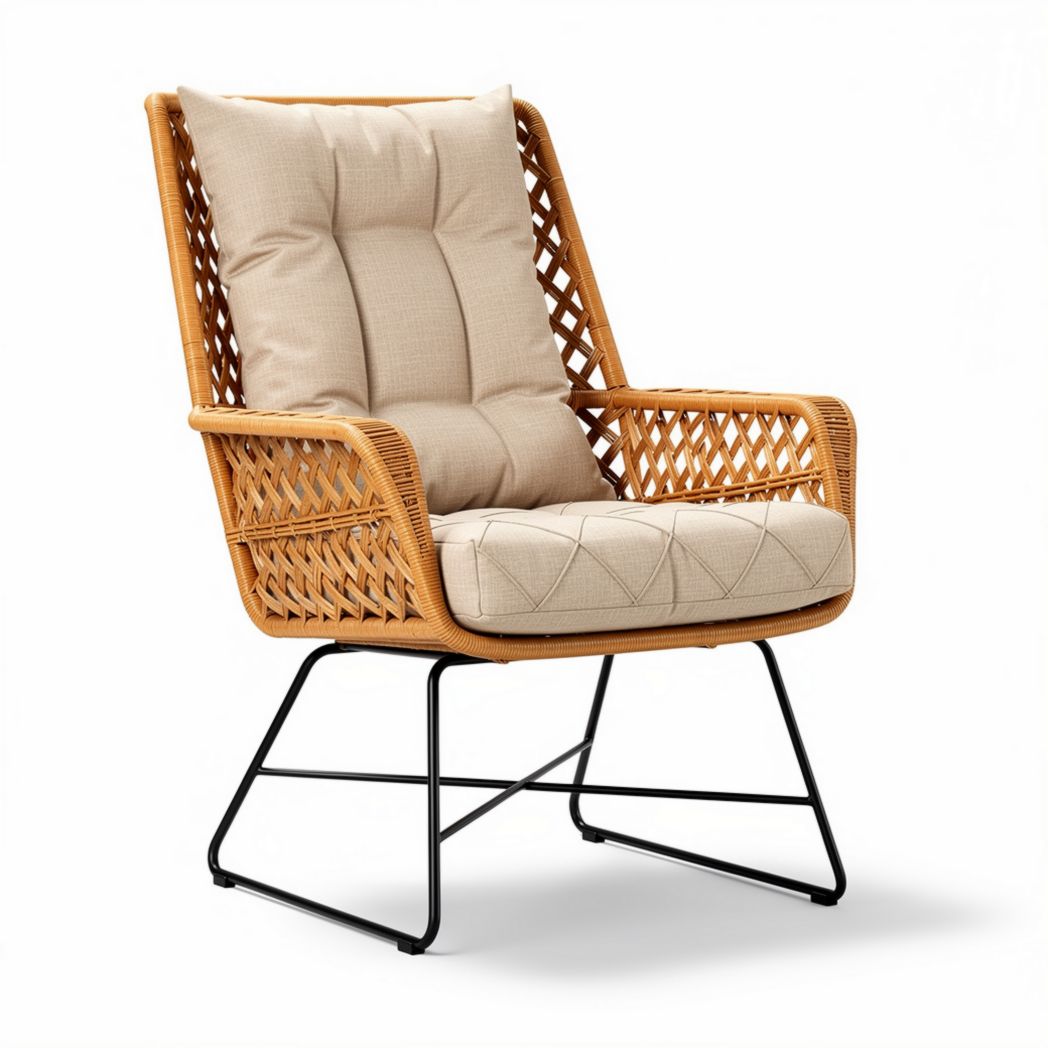 Rattan armchair with plush cushion for living room decor 80 x 70 x 90cm