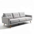 Grey fabric three-seater sofa with wooden legs dimensions 200 x 85 x 85cm