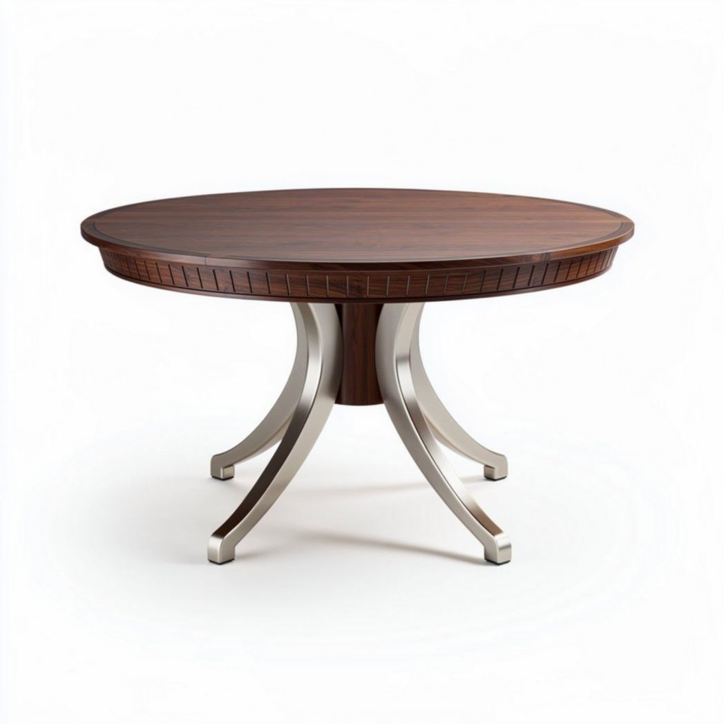 Wooden round dining table with stainless steel base 120 x 120 x 75cm