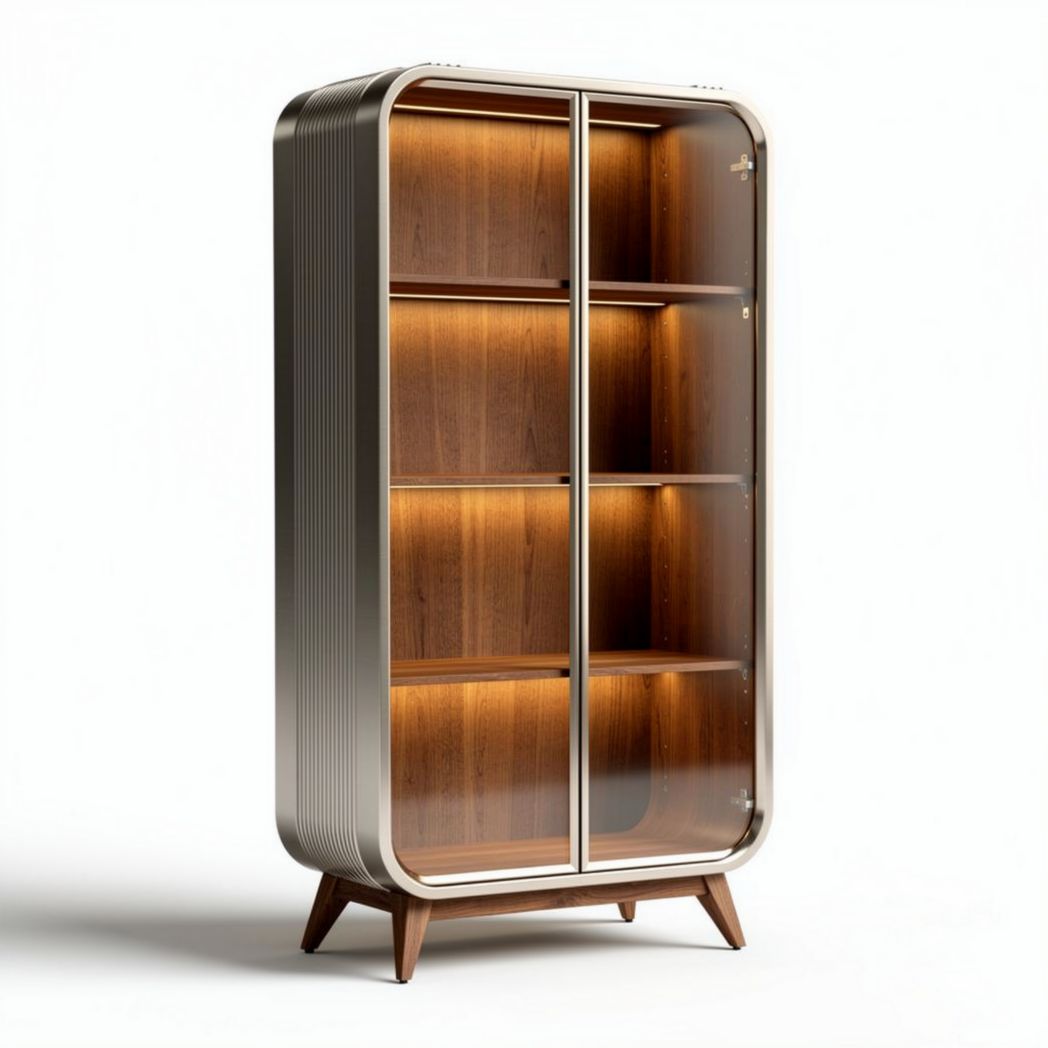 Wood and glass display cabinet with LED lighting 80 x 40 x 160cm