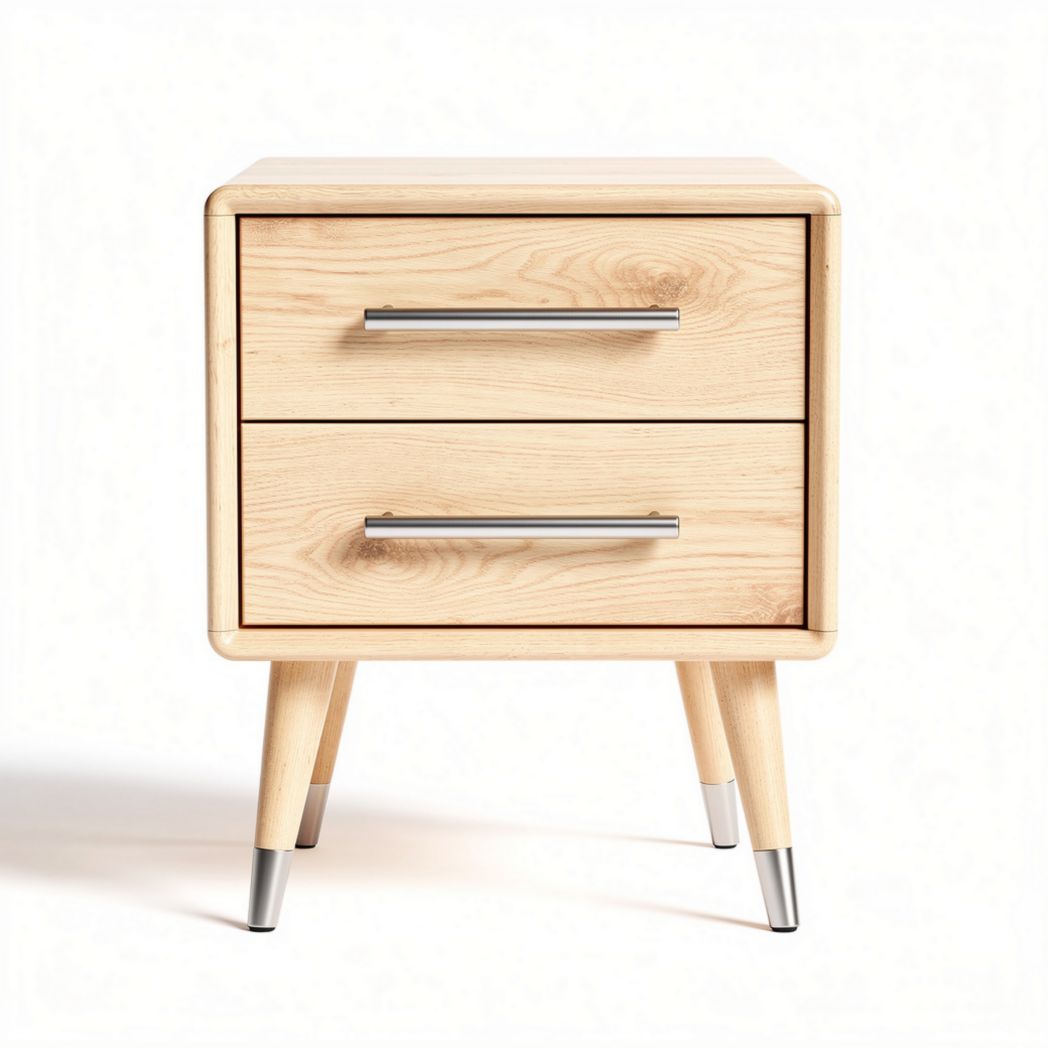 Wooden nightstand with two drawers and stainless steel legs 45 x 40 x 50cm